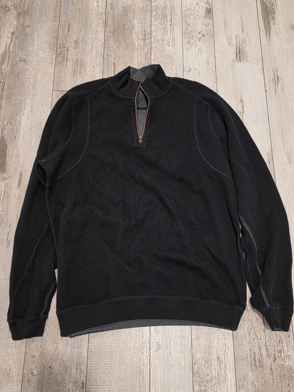 (M) Men's Tommy Bahama Quarter Zip Pullover Sweater Black 100% Cotton